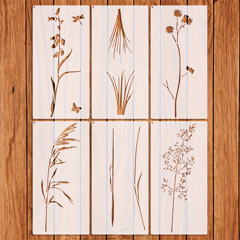 E-shop Set mit 6 Wildblumen- und Gras-Schablonen, 7X14 Zoll, zum Malen von Wänden, Stoffen und für Bastelarbeiten zur Heimdekoration. Diese