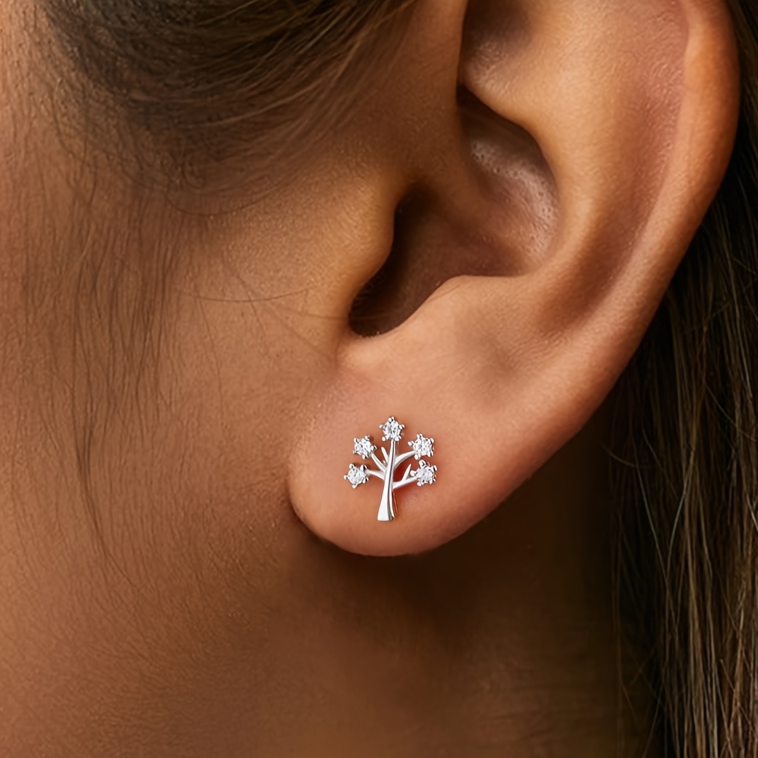 S925 Sterling Silver Five Star Sapling Earrings Women's Jewelry Gift