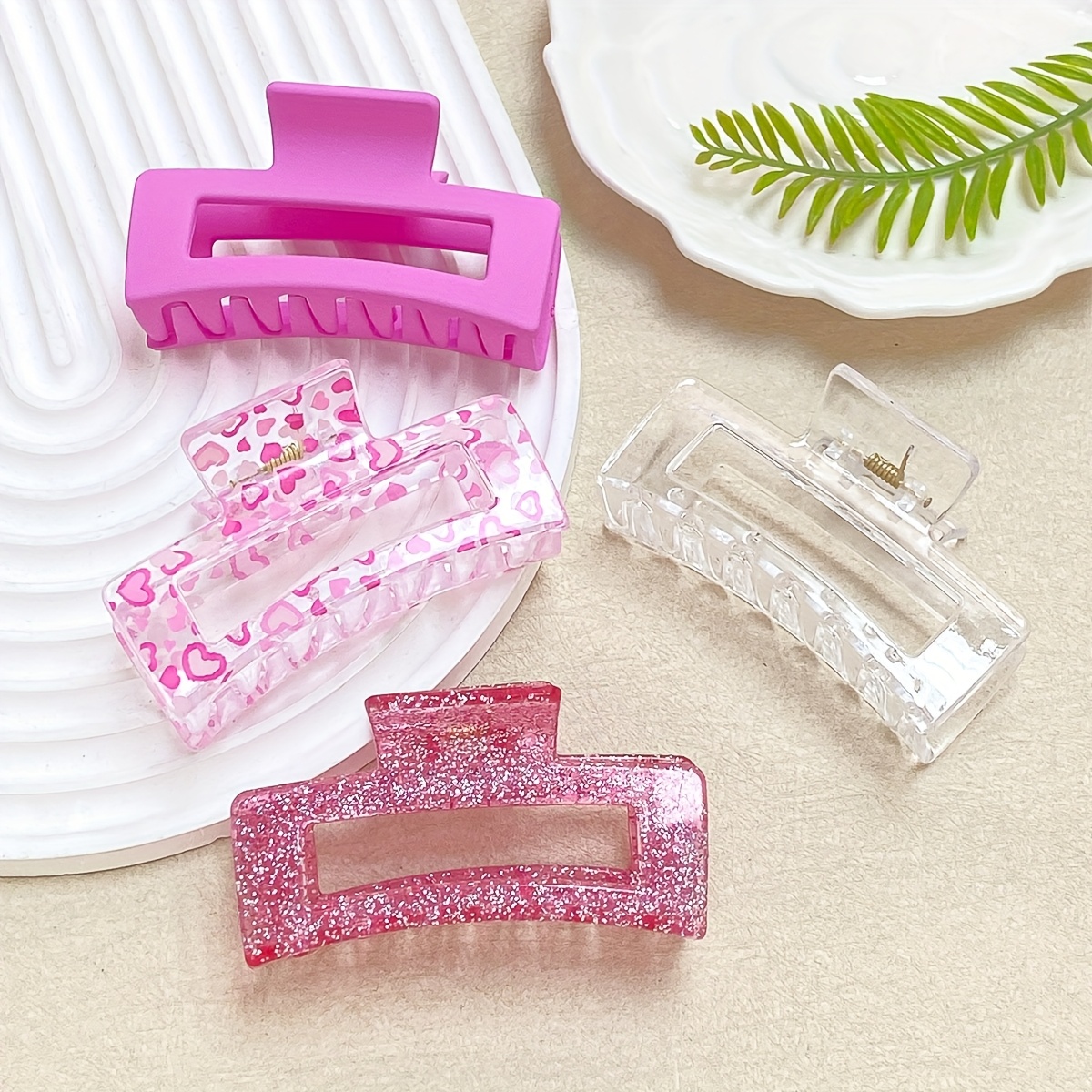 TEMU 4pcs Transparent Square Hair Clips For Women, 3.42-inch Hair Clips, Back Hair Clips, Transparent And , Daily Simple And Fashionable Travel Party