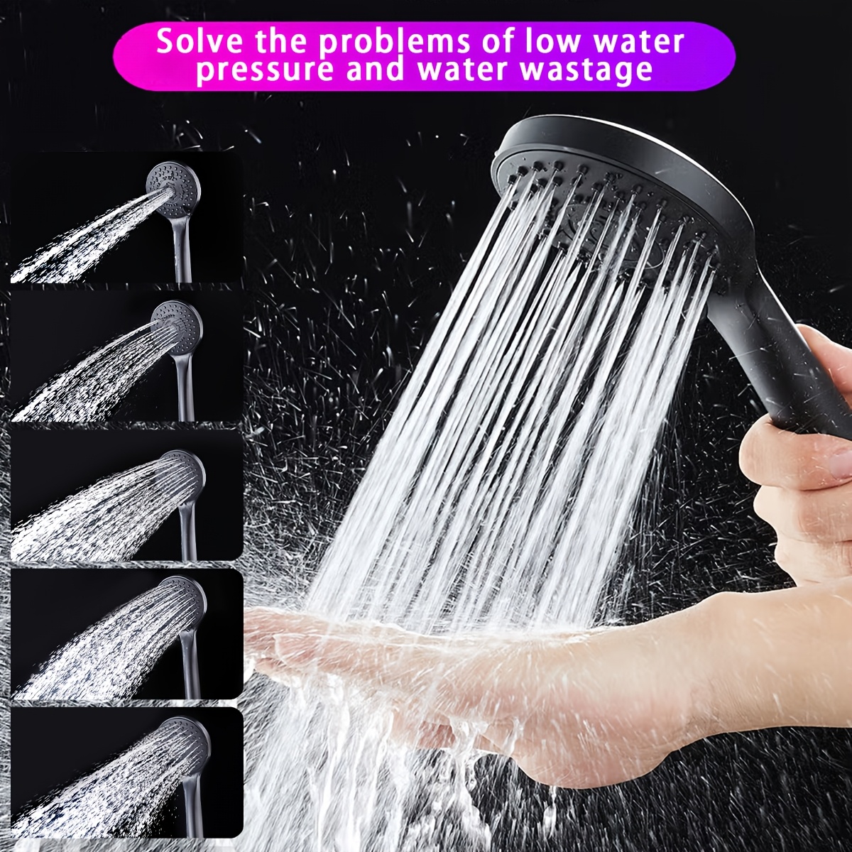 Household Pressurized Shower Head with Five-Setting Adjustable Spray