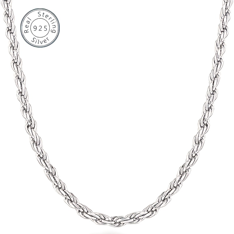 

925 Sterling Women' Necklace, Italian 3mm Rope Braid Twisted Chain Men's And Women's Necklace, - Cut, (18in, 20in, 22in, 24in), , Holiday Gifts, Parties, Valentine's Day, Gift Box