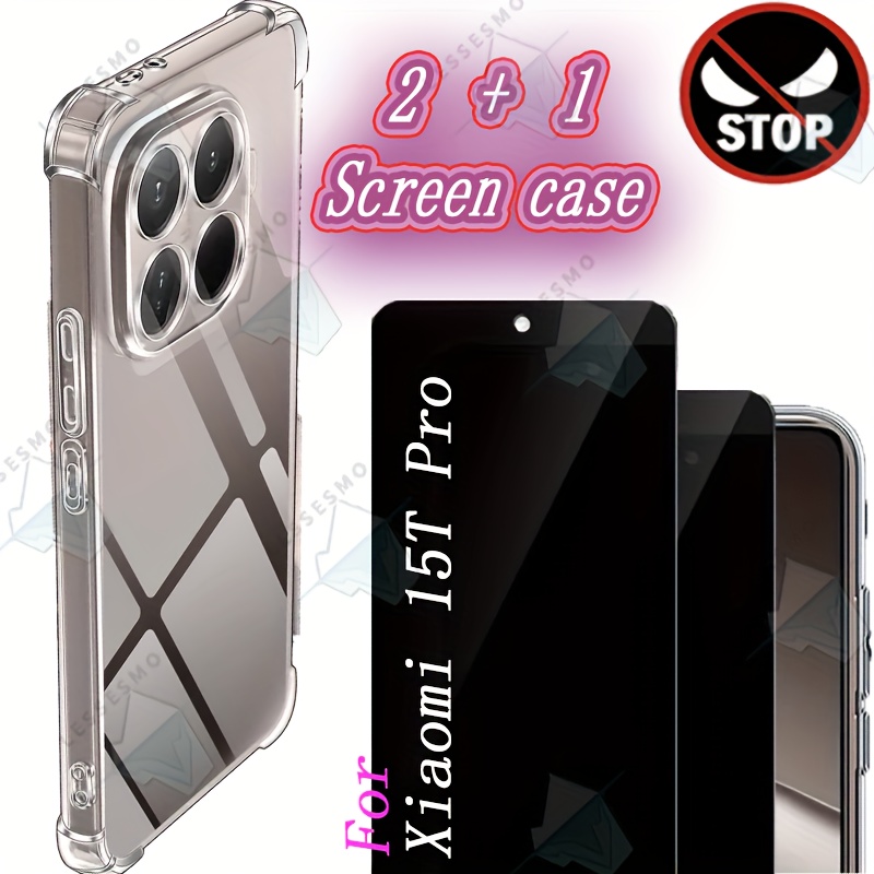 TEMU [Pack de 3] 2 protections d'écran en verre trempé à 28 degrés avec 1 étui pour téléphone pour Xiaomi 15T/15T Pro, -, -espionnage, -rayures,