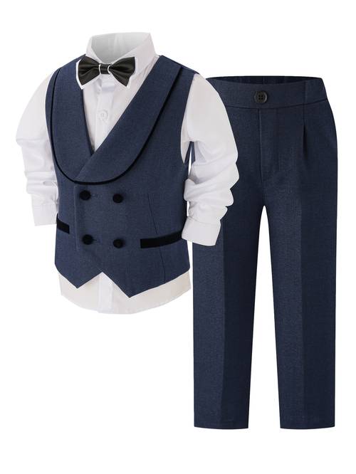 childrens dress set with vest pants and tie elegant boys fashionable style boys piano performance wedding flower boy birthday banquet formal occasion dress daily dressing vest pants tie excluding white shirt