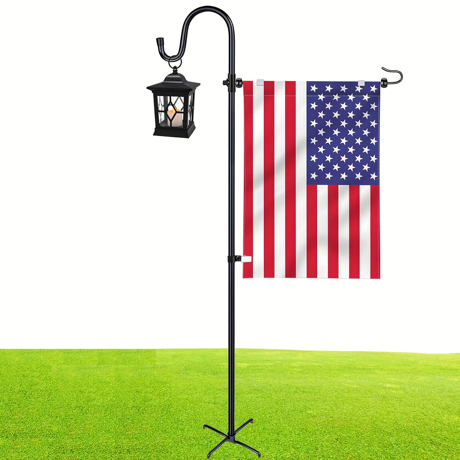

Garden Flagpole Bracket With Shepherd Hook, Flag Upgrade Flagpole With 2 Spring Plugs And 1 Clip, Patio Garden Flagpole For Weatherproof Flags (no Solar Lights And Flags)