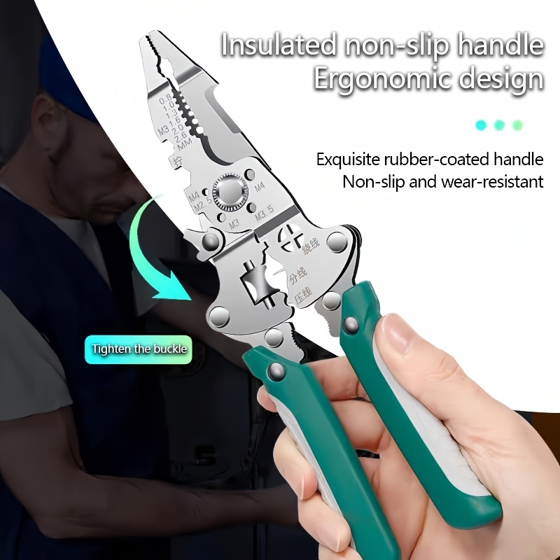 a folding wire stripping plier a multifunctional tool designed for stripping wires made of high carbon steel with precision used for cutting crimping and stripping wires suitable for automotive repair circuit maintenance and appliance repair details 4