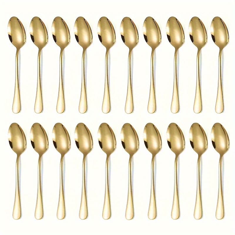 Image of 20pcs Set Of Spoons, 5.43-inch Stainless Steel Dessert Spoons, Elegant Modern Teaspoons, Reusable Ice Cream Spoons, Dishwasher Safe, Suitable For Parties, Weddings, Kitchens, Restaurants And Tableware