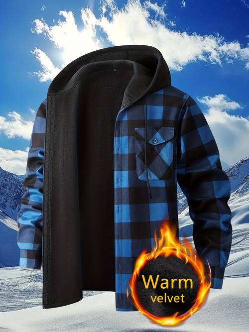 item picture mens traditional checkered flannel hooded shirt cozy outdoor jacket for casual wear and