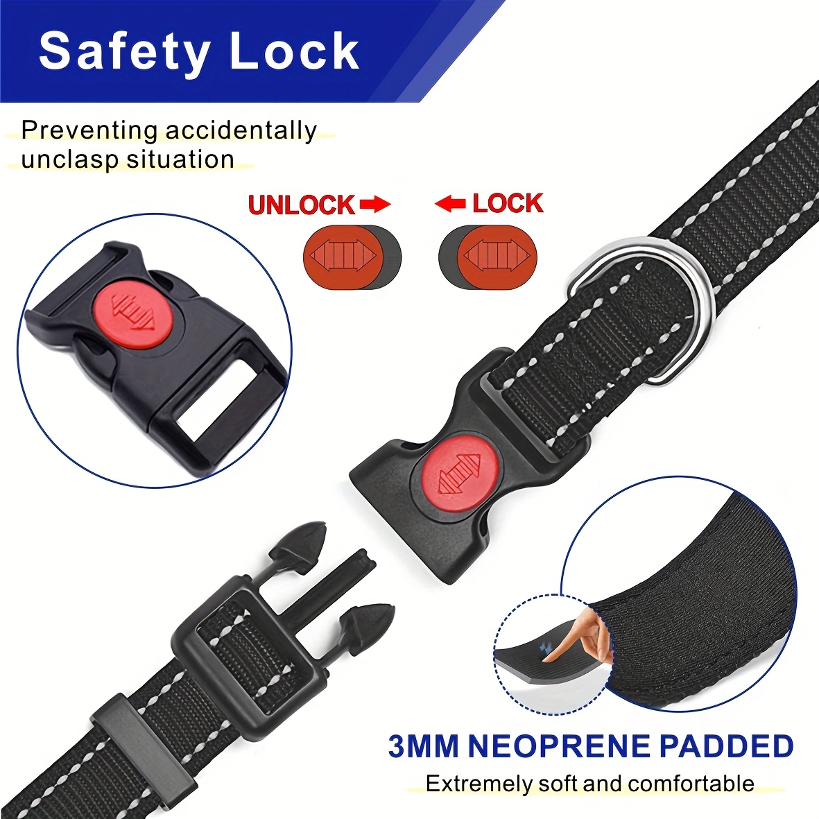Reflective Breathable Dog Collar and Lead Set, Adjustable Leash