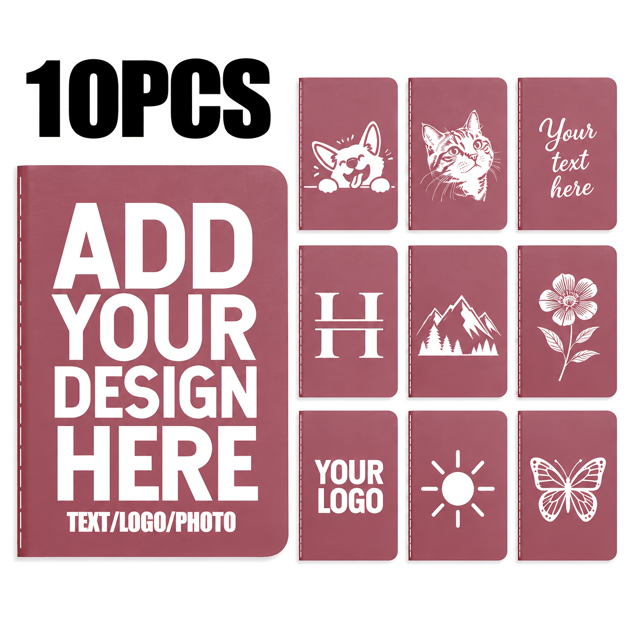 TEMU 10-pack Personalized Notebooks, Same-color Set With Custom Text, Logo Or Photo Covers, 5.51 X 3.54 In (140 X 90 Mm) Pocket Notebooks, 30 Lined