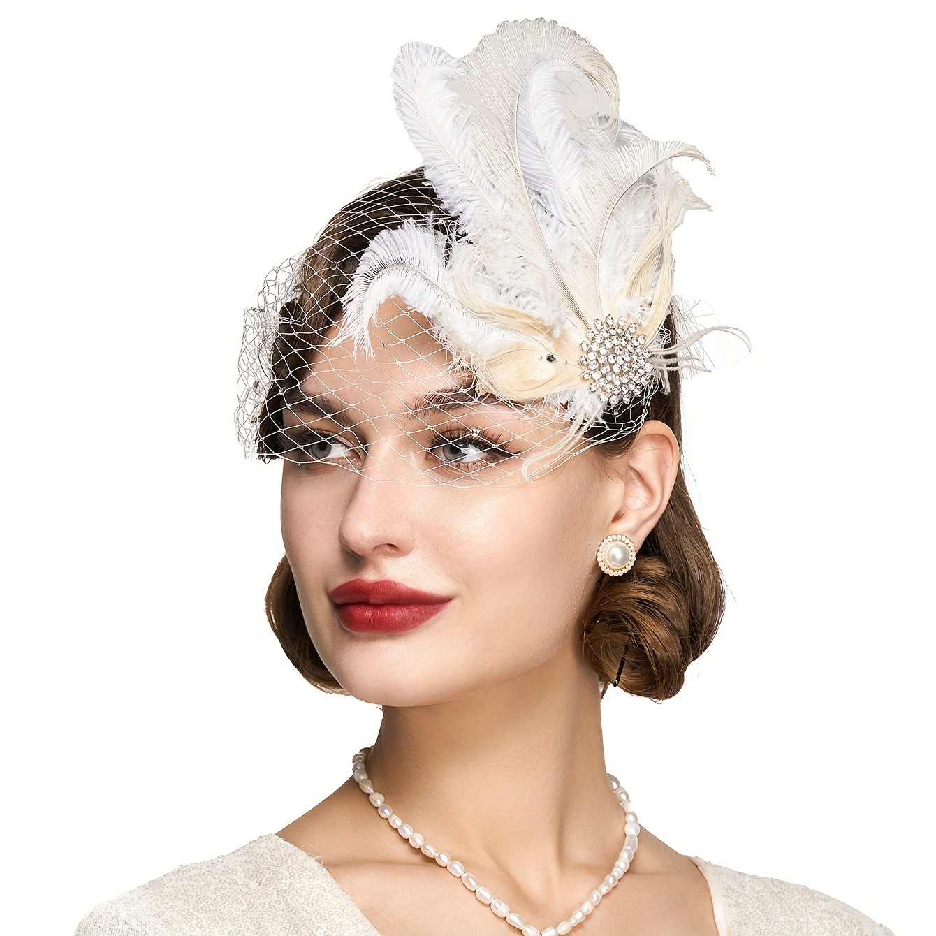 veil fascinator hat women feather fascinators hair clip - Temu display picture 3