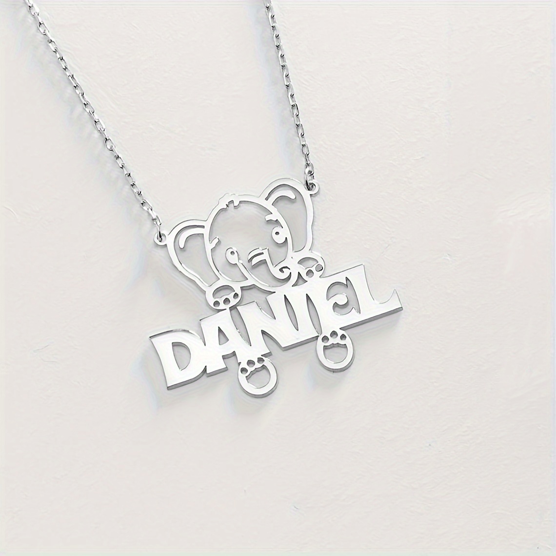 TEMU Custom Stainless Steel Cute Elephant Necklace, Letter Elephant Necklace, Adorable Wildlife Jewelry, Language To English