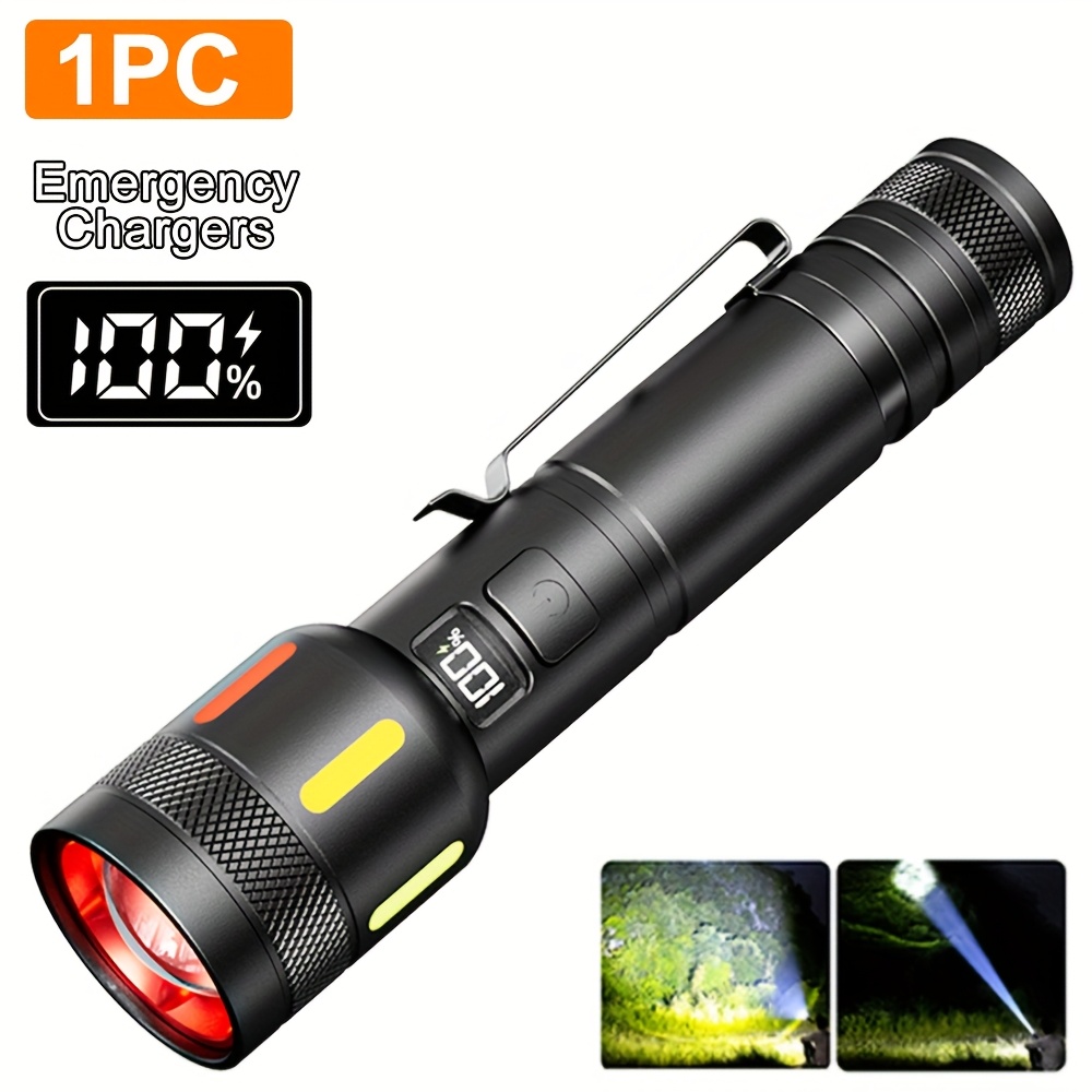 TEMU 1pc Torcia Tattica LED Ricaricabile ad Luminosit�, 4 Modalit� di Illuminazione Zoomabile, Torcia Portatile in di Alluminio per Uso , Batteria a
