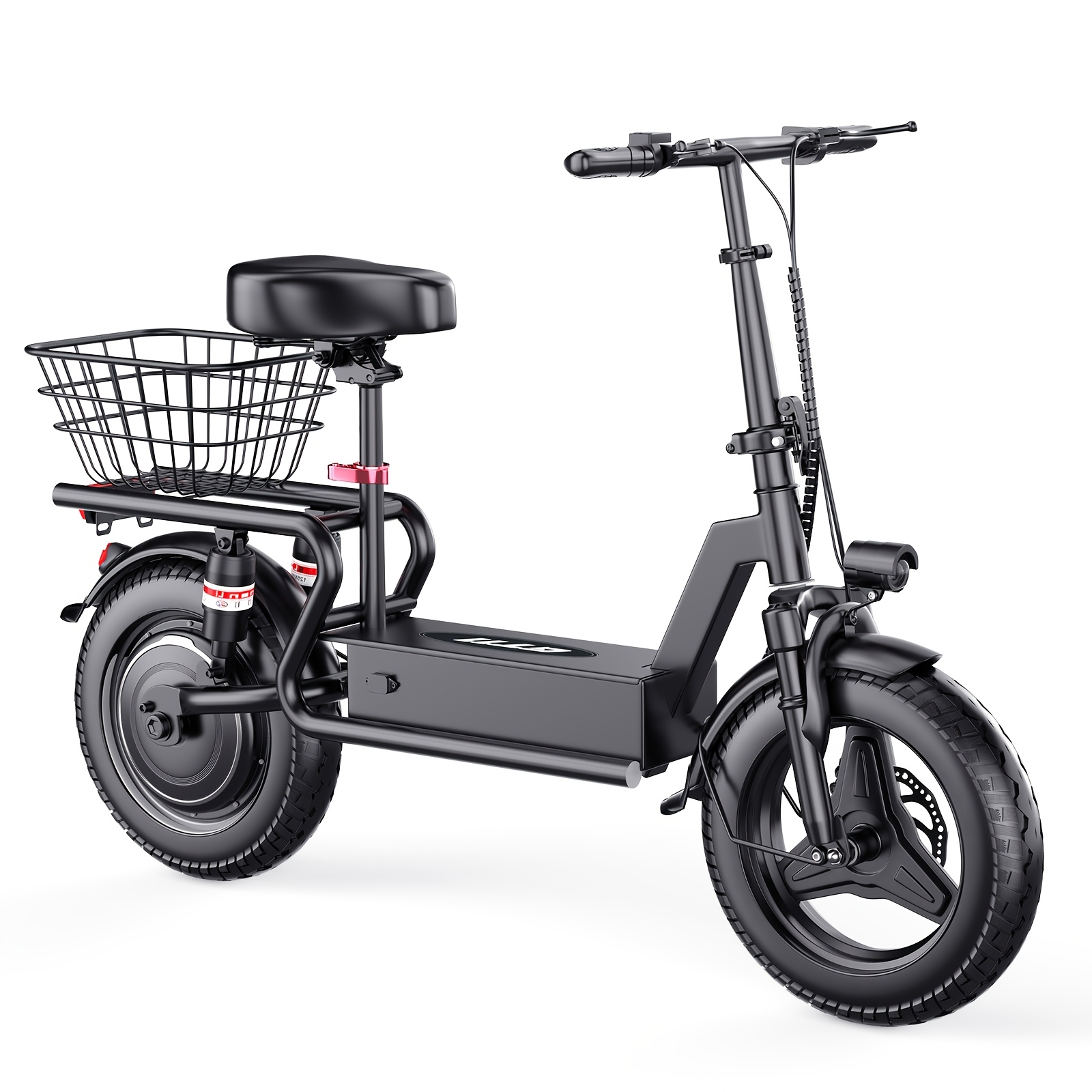 TEMU 650w Electric Scooter, 48v 15ah, 14" Pet With Cushioned Seat, With Large Capacity Basket ( (removable), Adults And Teens, 365lbs