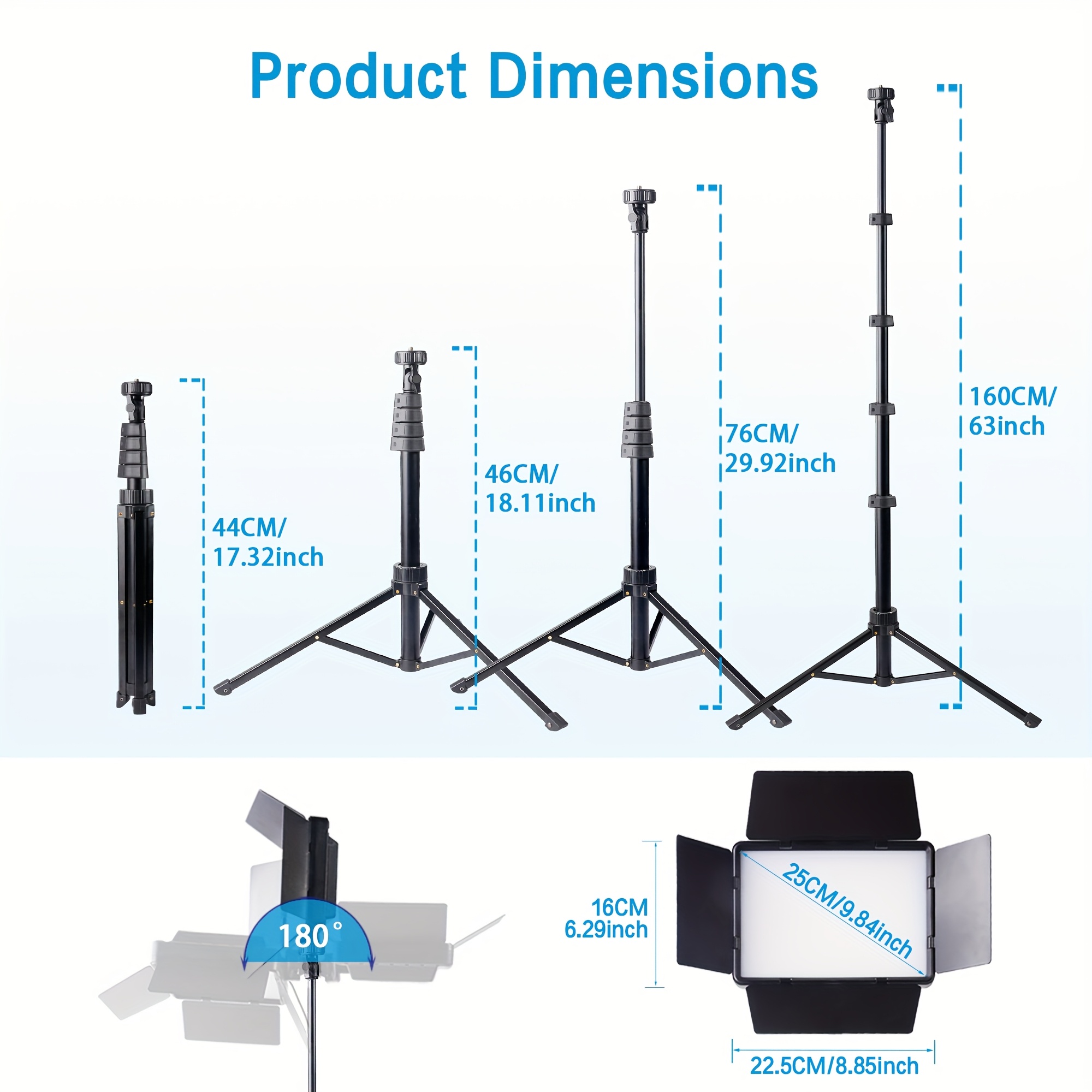 E-shop Fotografie Beleuchtungsset, Studio Lampen mit 160 cm (63 Zoll) verstellbarem Stativ, 10 Zoll (25,4 cm) quadratisches LED-Fülllicht, dimmbare