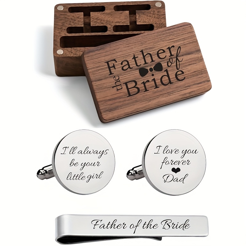 Engraved Cufflink Tie Clip Set with Walnut