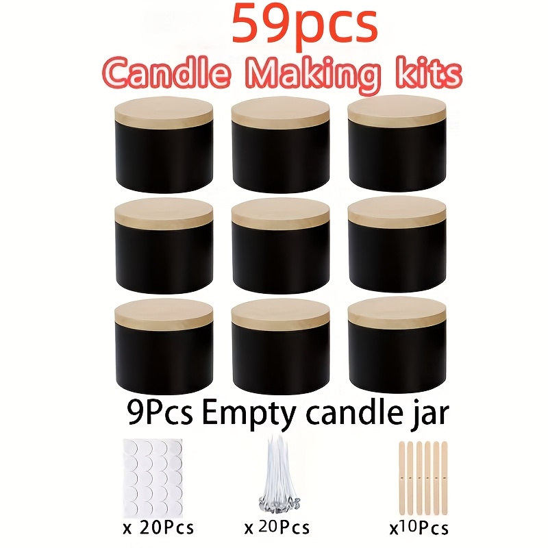 TEMU 59pcs Set Of Candle Holders, 4-ounce Matte Black Metal Candle Container With Lid, Circular Candle Mold Storage Supplies, Christmas Gift,