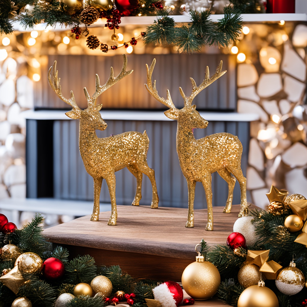 

Simulated Christmas Statue, Christmas Deer Status For Christmas Decoration, Christmas Decoration Layout For Gift, Fireplace Home Christmas Decoration