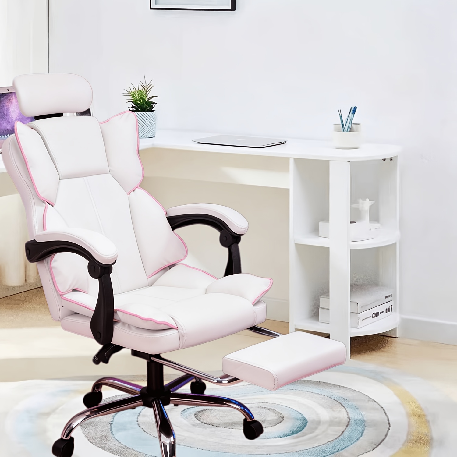 Image of [four Colors ]soft And Fluffy Cloud-like Gaming Chair With , Featuring Footrest And Lumbar Support. The Backrest Is Adjustable And Reclineable, Suitable For High- Use, And Can Rotate 360°-the Gift