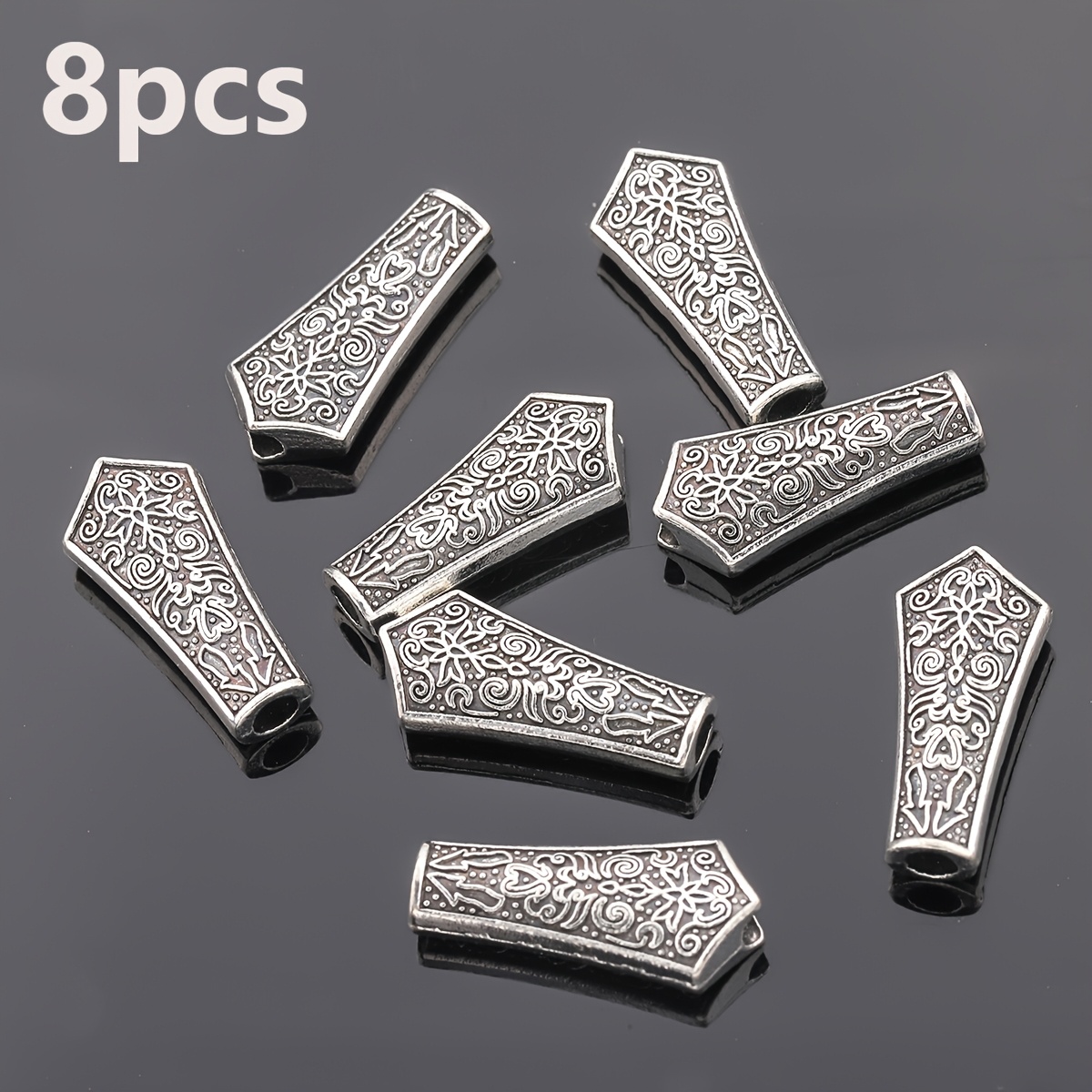 TEMU 16pcs/8pcs Double-sided Three-dimensional Textured Straight Hole Tassel Beads, 25mm Geometric Loose Spacer Beads, Irregular Pattern Perforated