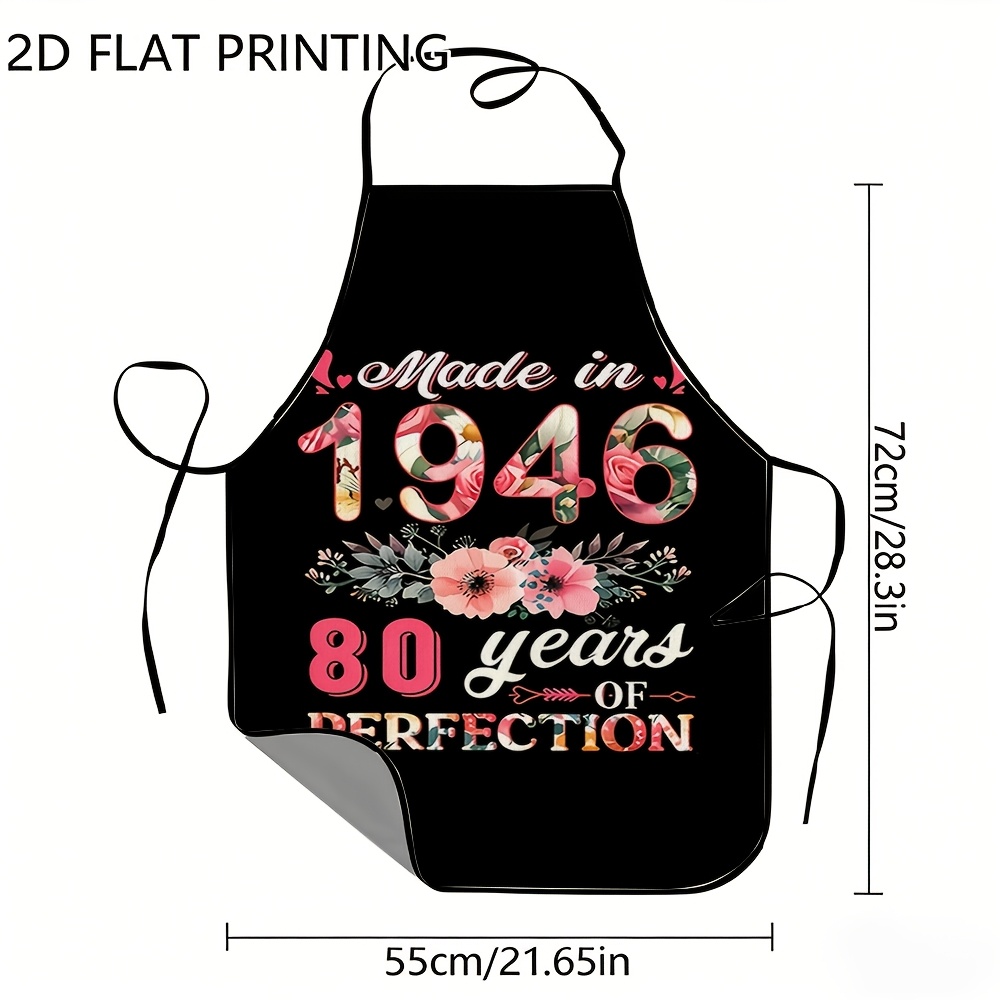 TEMU Tablier, motif floral pour un 80e anniversaire, tablier de cuisine unisexe durable et confortable, parfait pour à domicile, , les fêtes de thé