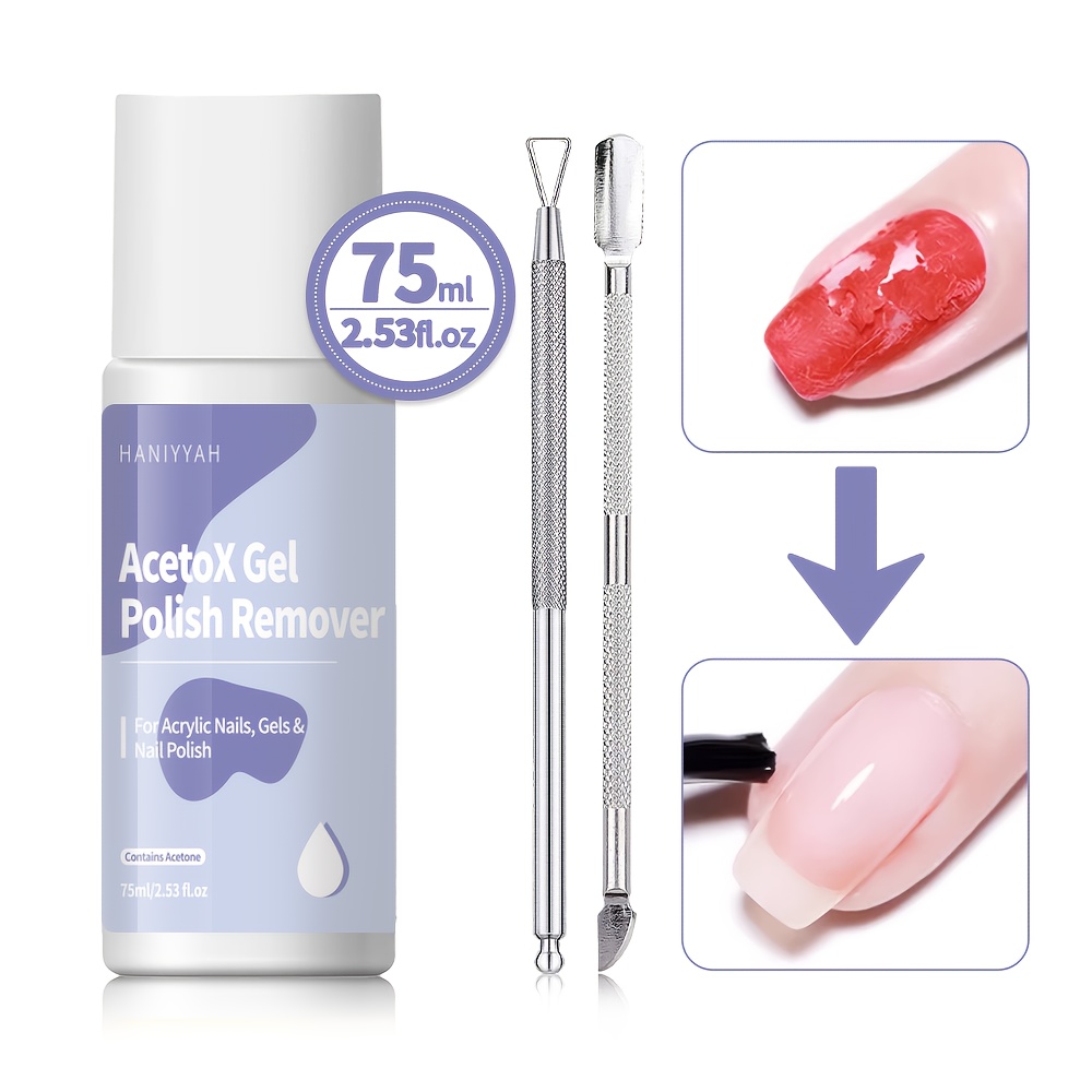 75% Nail Polish Remover Kit: Ultra-powerful Gel Remover With Cuticle Pusher And Scraper For Natural, Gel, Shellac Nails And Dip Acrylic 2.5fl.oz