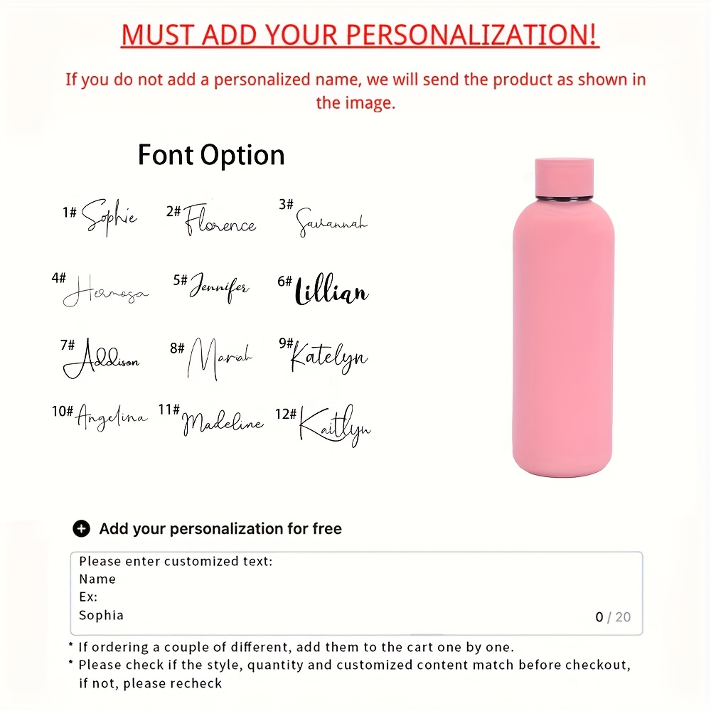 TEMU 1pc Personalized Stainless Steel Water Bottle, Custom Name Engraved, Bridesmaid Proposal Gift, Ideal For Christmas, Mother's Day, Thanksgiving,