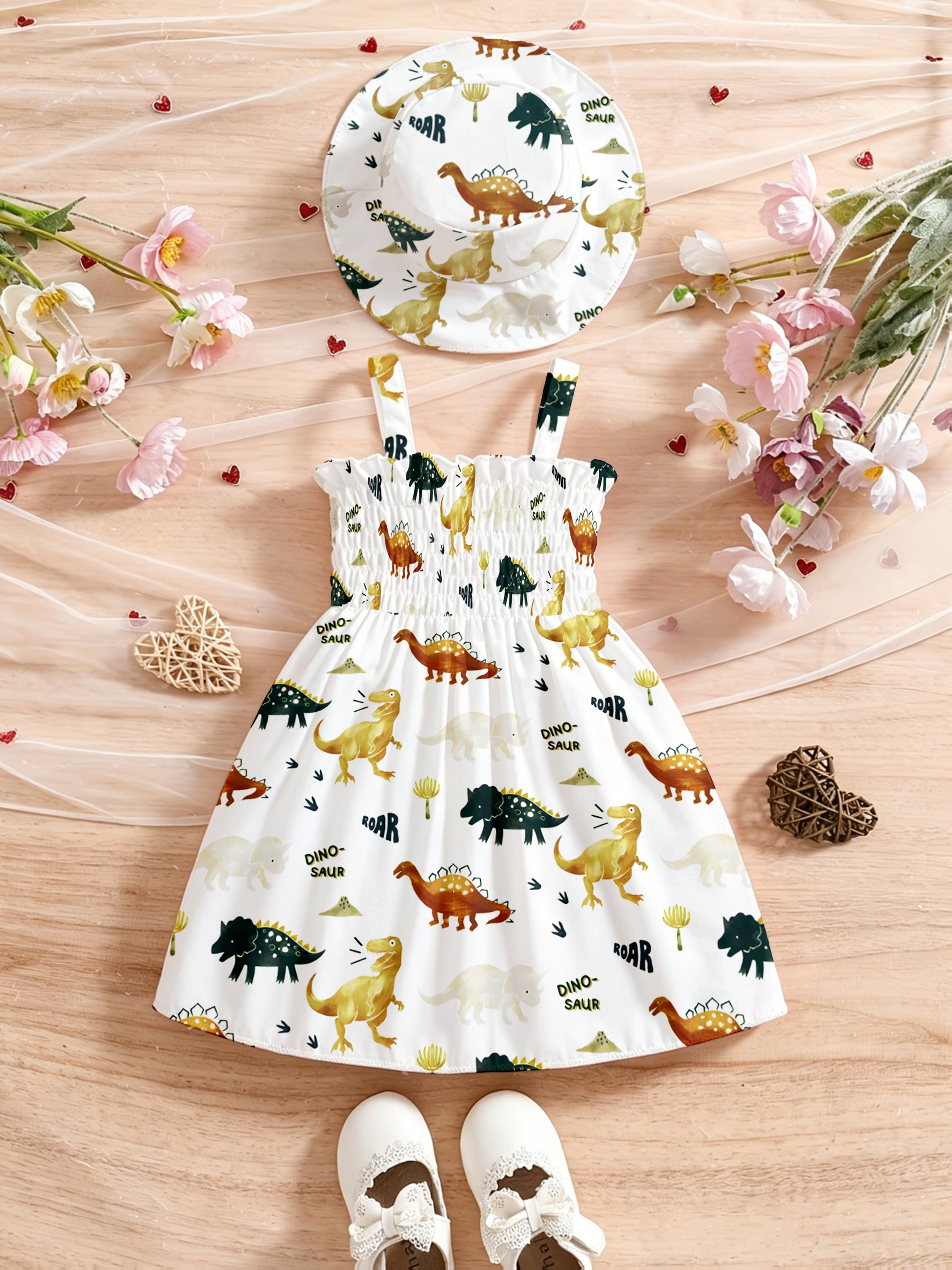 formal dinosaur dress 2pcs set summer girls fashionable casual matching hat size:10W