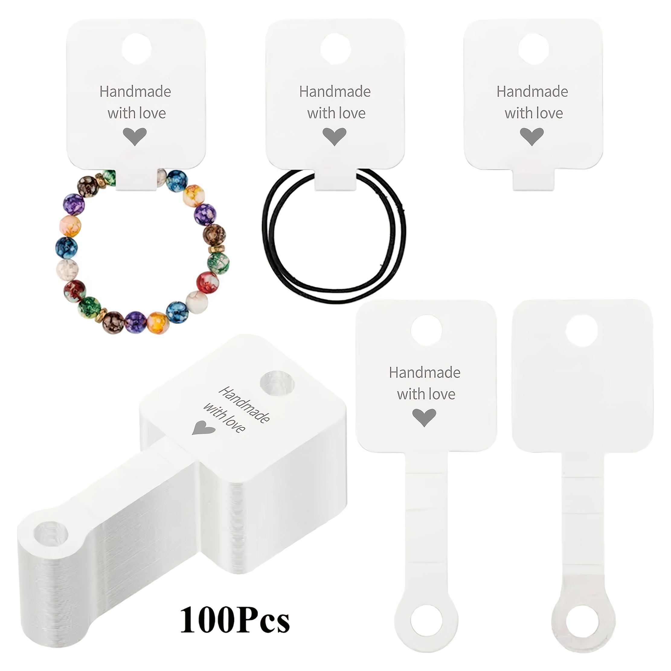 Image of 100pcs Jewelry Display Cards, Self-adhesive Jewelry Packaging Cards, Suitable For Keychains, Bracelets, Necklaces, Hair Ties, Earrings, Pendants, Small Business Supplies