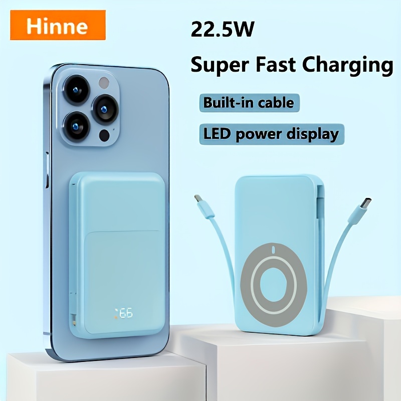 hinne 10000mah magnetic wireless 15w fast charging mobile power supply 22 5w pd18w fast charging portable mobile power supply suitable for iphone15 14 13 12 series with cable usb led power display type c emergency power backup battery pack