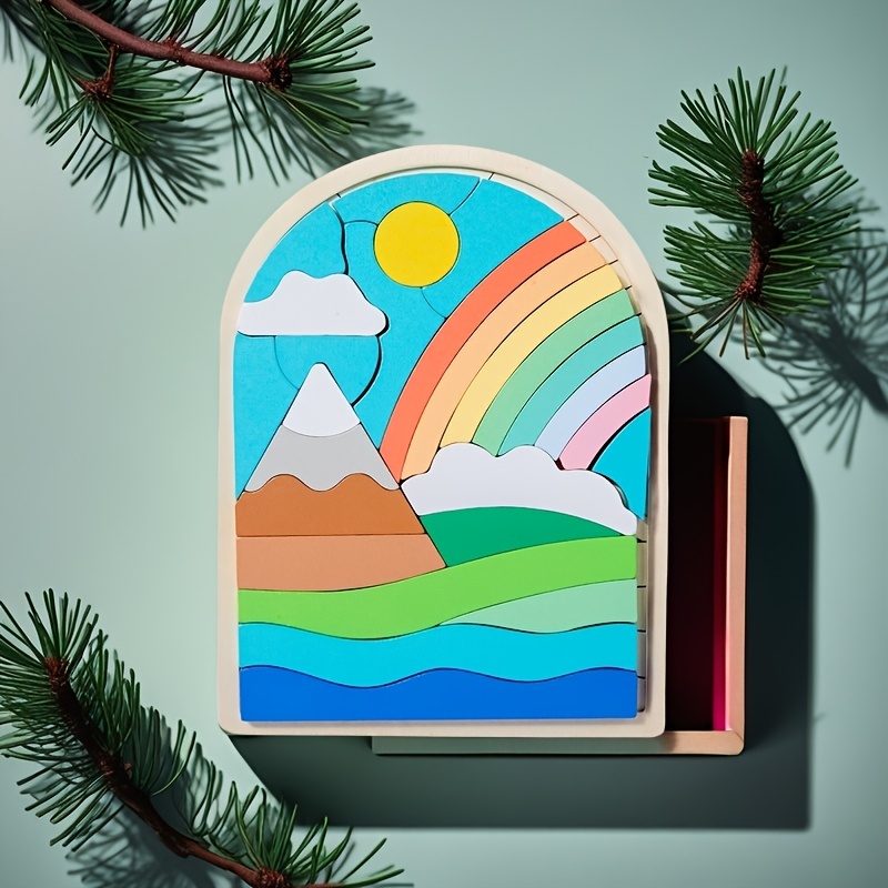 3 Embedded Colorful Jigsaw Puzzles, Geometric Wooden Pieces For Assembly, Varying In Size, Testing And Memory, An Educational Toy