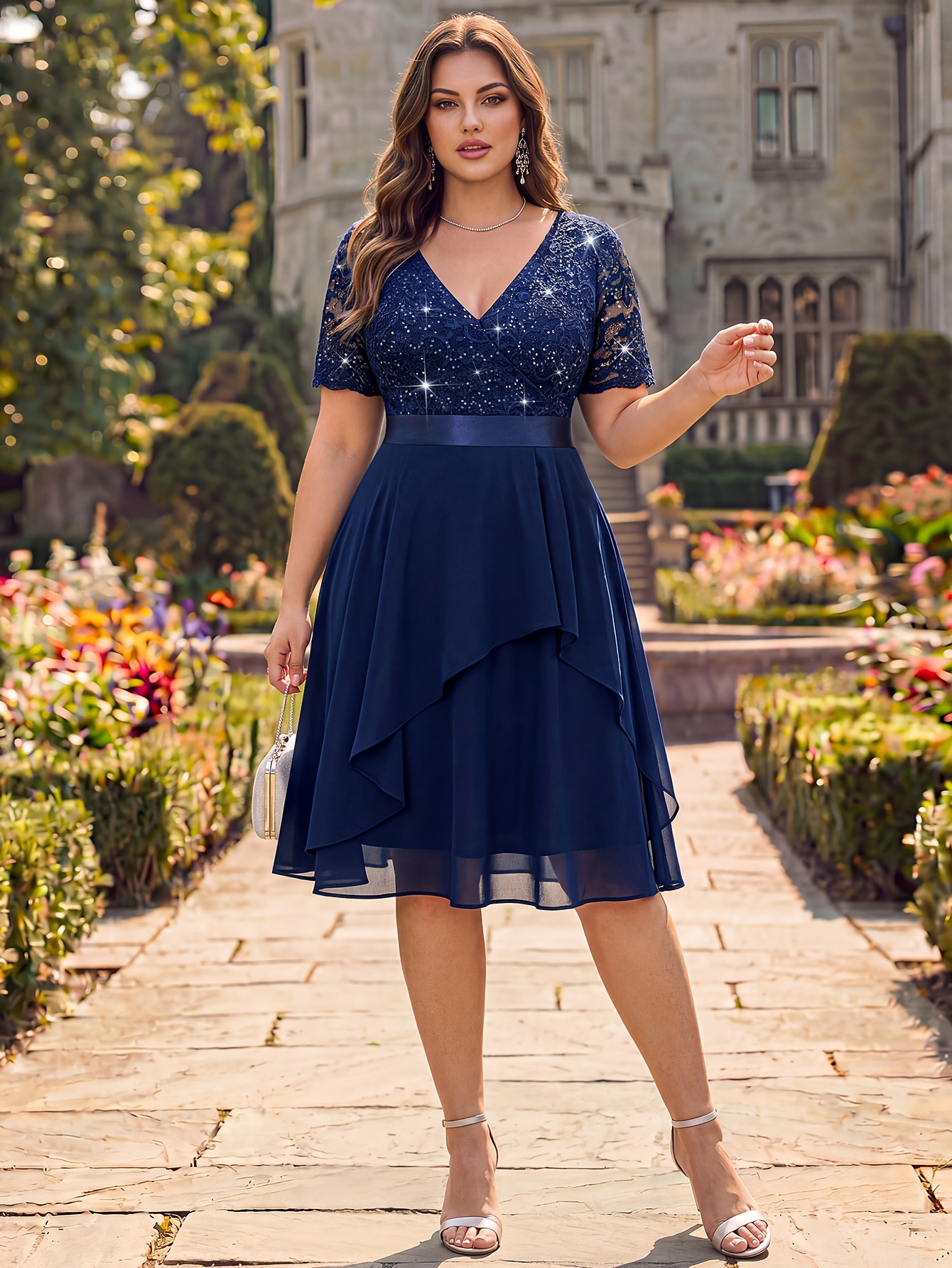 dark blue dress summer navy plus size sold on Temu United States 100% Polyester Upper Material_Full Grain Leather Blue chiffon dress COLLUSION backless 70s black Size:US 54 Regular / EU 64 Regular