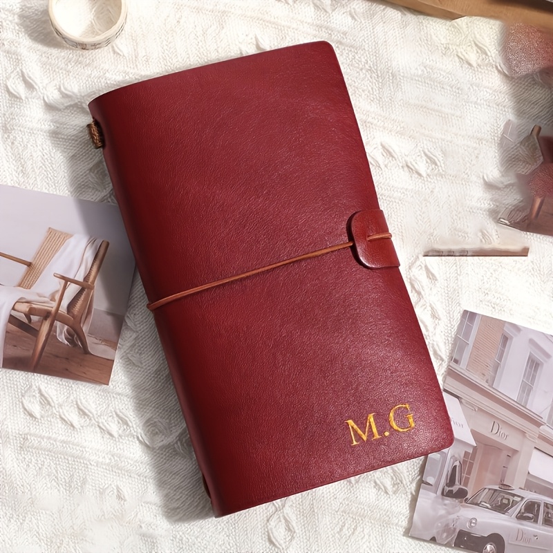 TEMU Personalized Diy Golden Name 1pc Vintage Strap Faux Leather Notebook (a6 Size) - Loose Diary Hand Account Book For Office, School, Notes &