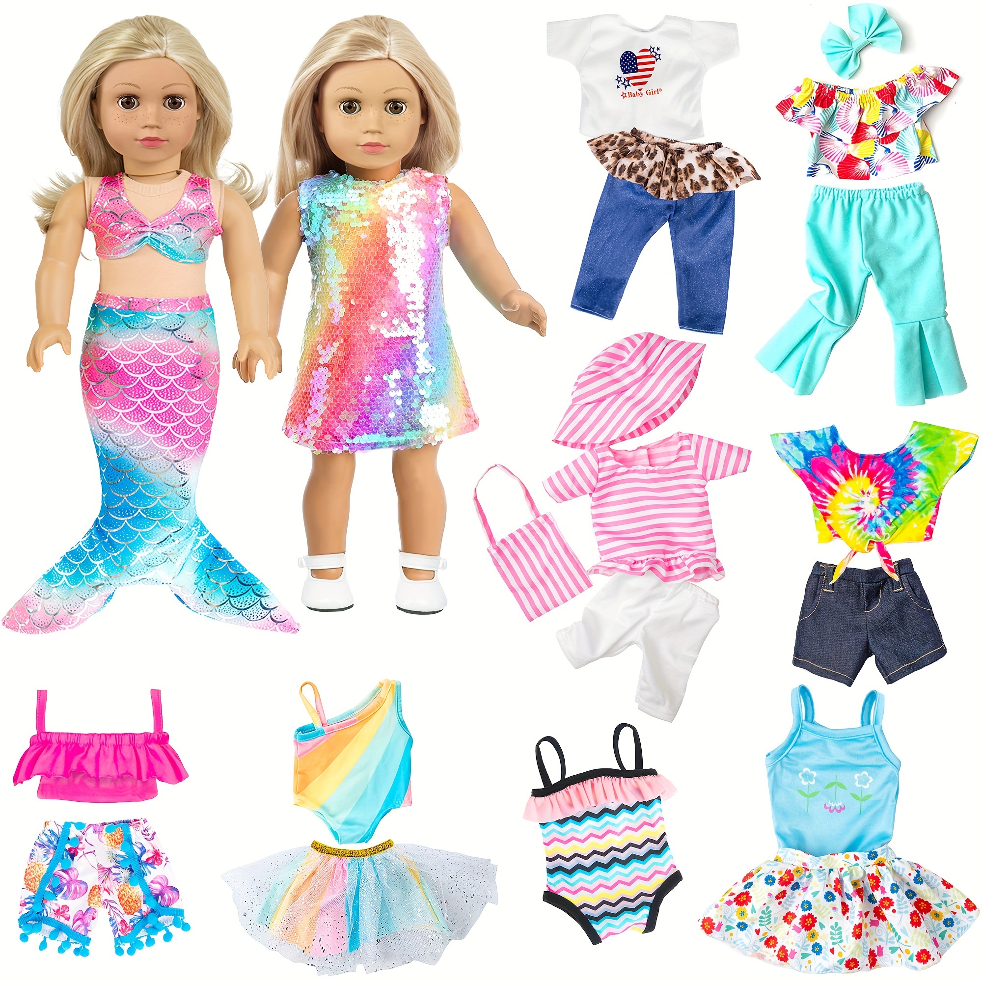 

Fashion 10 Sets 18 Inch Doll Clothes And Accessories Play Set Inlcude Mermaid Dress Outfits Bikini Hat Handbag (no Doll)