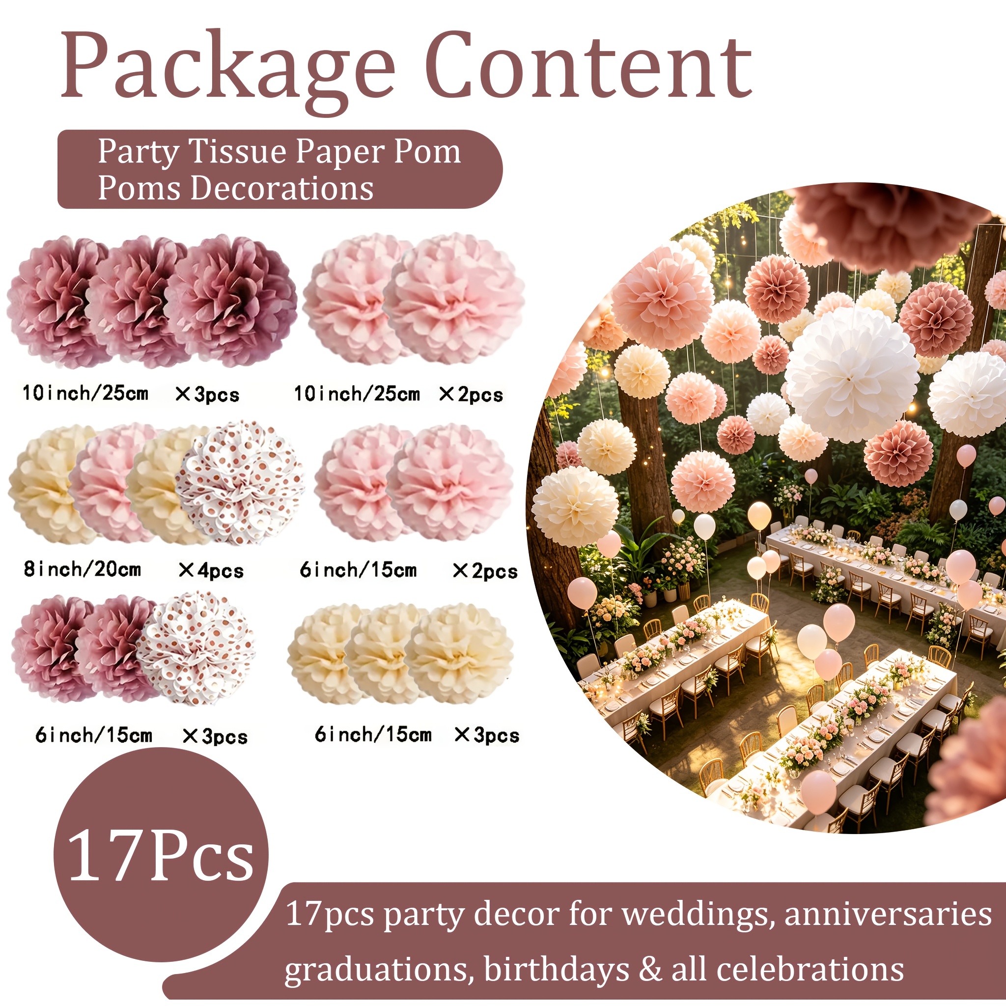 TEMU Set de 17 de Papel para Decoración de Fiestas - Suministros de Decoración Temáticos, Ideales para , Aniversarios, Graduaciones, y Diversas