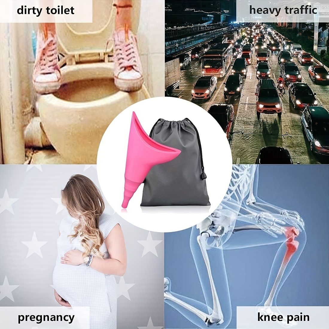 Portable Women's Urinal with Reusable Funnel and Leak-Proof Design - Pink, Includes Gray Drawstring Bag for Easy Storage - Perfect for Camping, Hiking, and Travel, Camping Gear | Discreet Urinal | Durable Construction, Toiletry Travel Bag