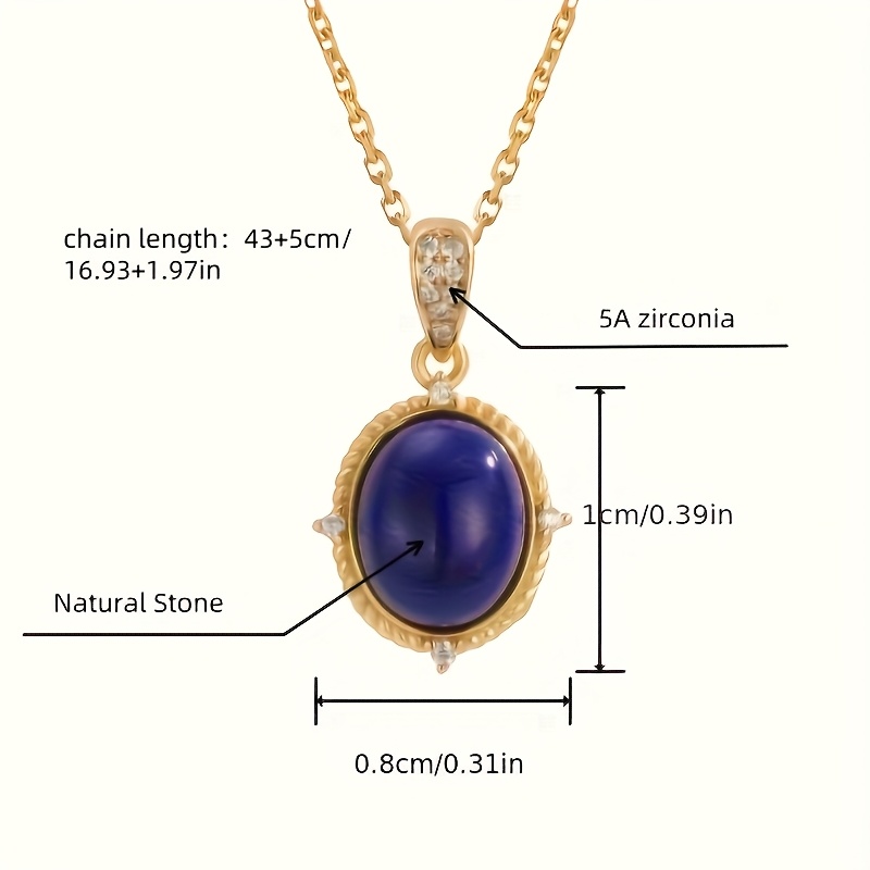 Vintage Oval Lapis Lazuli Pendant Necklace with 14K Golden Plated Chain