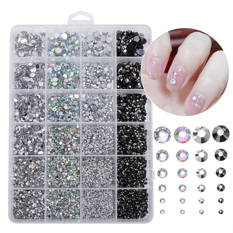 

8000pcs Hypoallergenic Flatback Rhinestones, Multi-size Nail Art Studs, Glitter Charms For Manicure, Diy Jewelry, Crafts & Phone Case Decoration