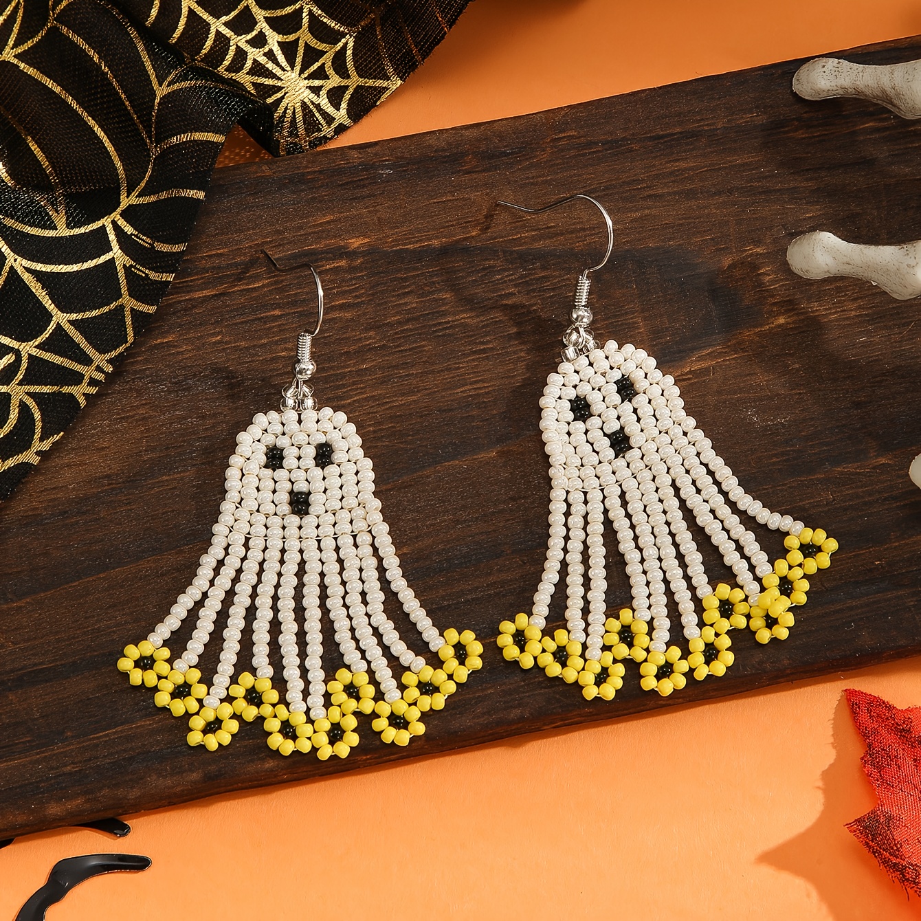 Halloween Handmade Beaded Tassel Earrings, Festive Fun