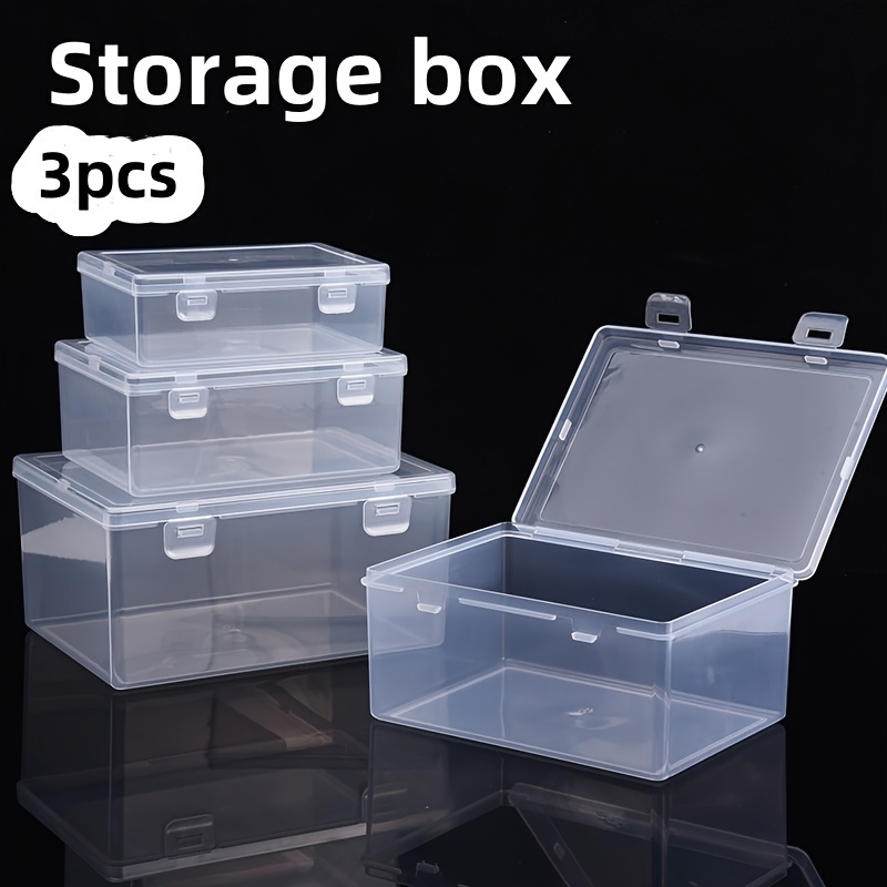 

3-piece Set Modern Rectangular Storage Boxes With Lids - Transparent Plastic Organizer For Jewelry, Tea Sets & More
