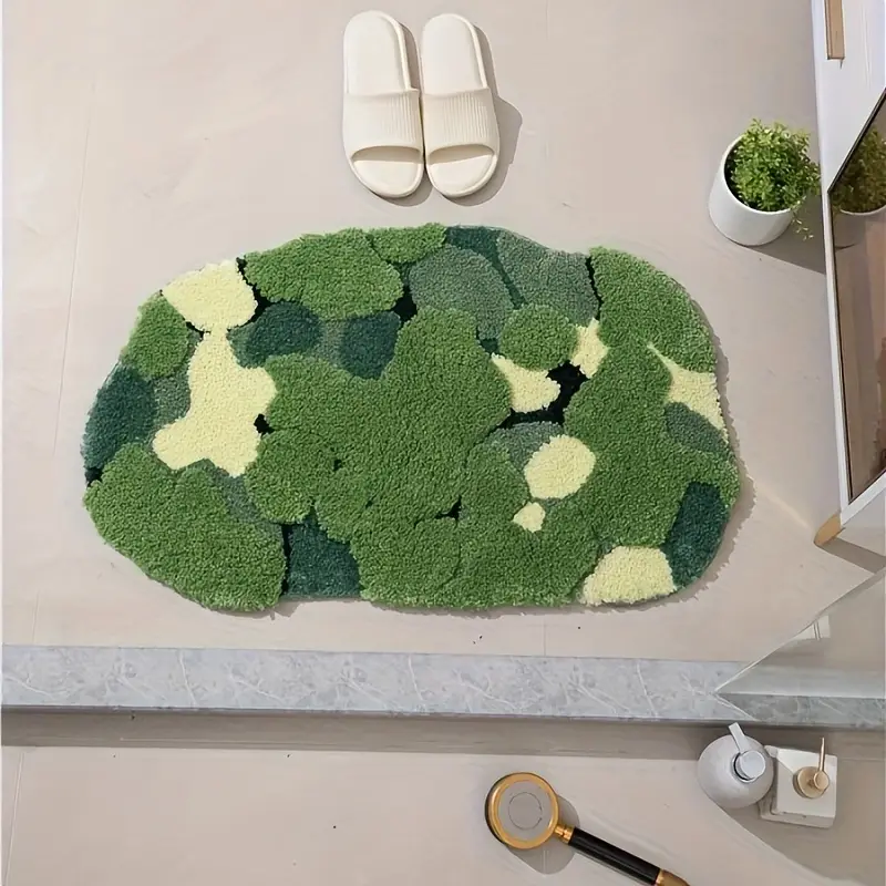 ultra soft plush moss shaped bath mat with non slip tpr backing super absorbent polyester machine washable rectangular rug for bathroom decor Product details 3