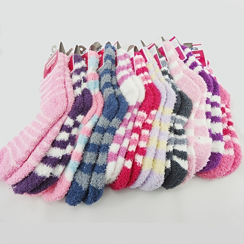 TEMU 5-pair Random /winter Warm And Comfortable Coral Fleece Women's Floor Socks, Thickened Half-plush Socks