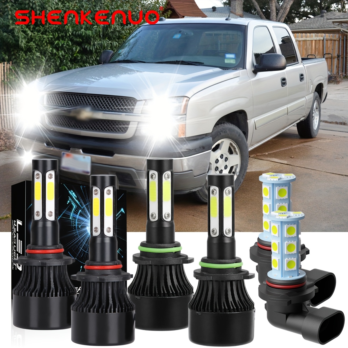 TEMU For 2003 2004 2005 2006 Chevy Silverado 1500 2500 3500 White Led Headlight Bulbs 6000k Plug And Play, High Low Beam Fog Light Bulbs Combo,