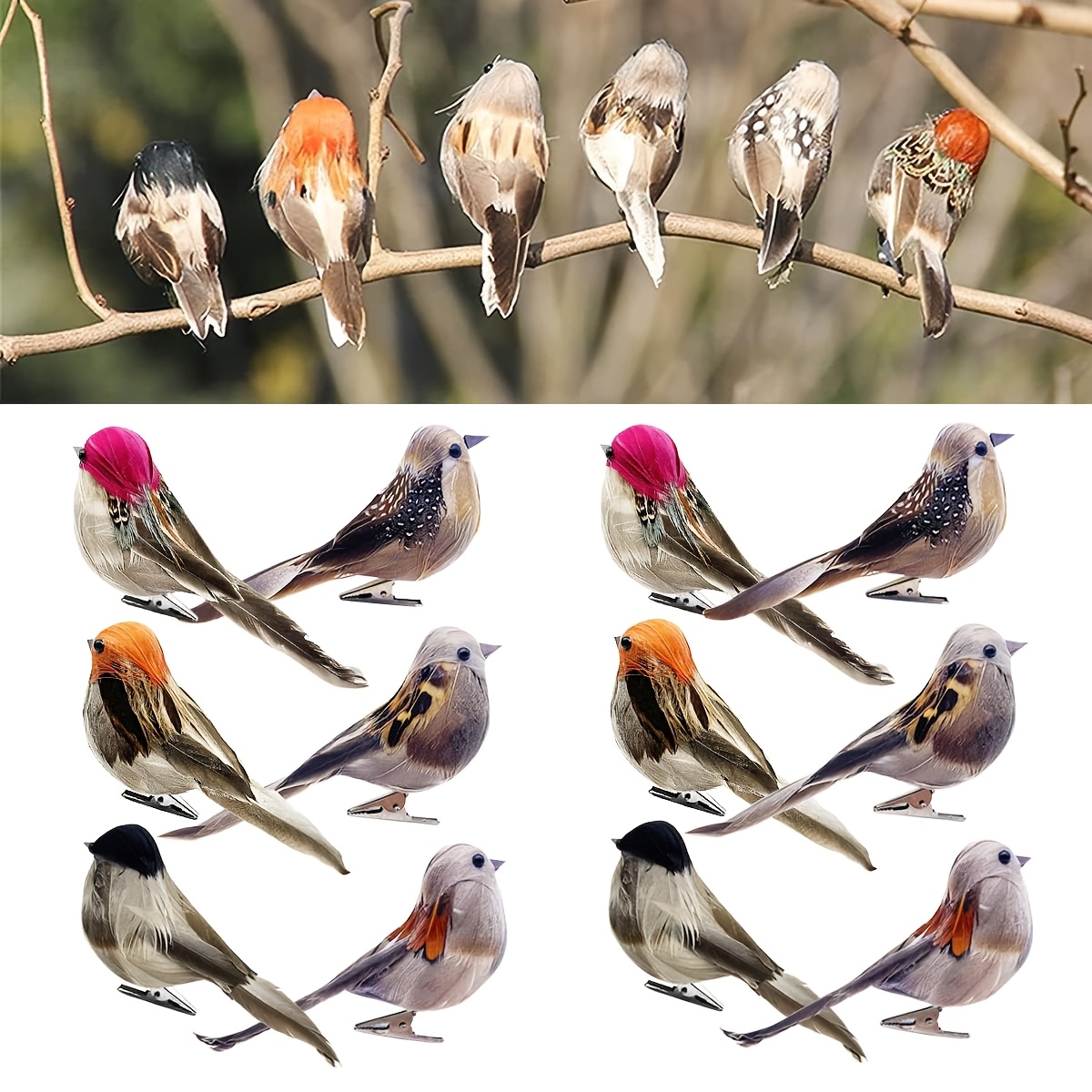 

6pcs/12pcs Artificial Birds Artificial Sparrow Ornaments Birds Realistic Birds Birds Foam Birds Feather Birds Yard Patio Wreath Designs Garden Decoration