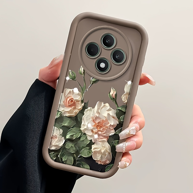 TEMU Flower Phone Case For Oppo Reno12f Soft Tpu Shockproof Full Coverage Back Cover Protective Mobile Shell