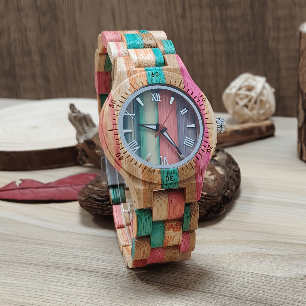 Image of Bamboo Women's Watches Multicolor Wood Bracelet Natural Women's Clock Quartz Wrist Watch For Woman Ladies Gifts