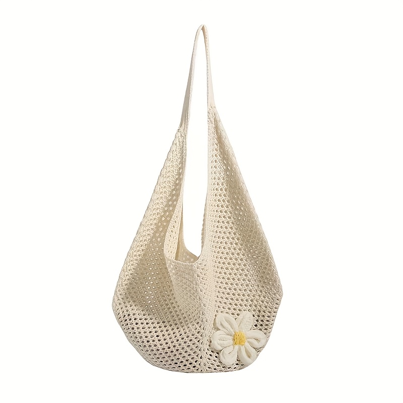 Image of Women's Summer Woven Straw Crossbody Bag - Unique Ball-shaped Design With Adjustable Shoulder Strap, Open Top & Decorative Daisy Flower, Lightweight Casual Beach Bag For Women, Intricate Woven Texture