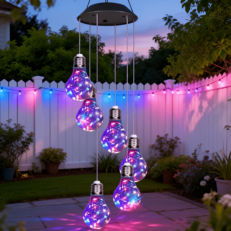 TEMU 1pc Solar-powered Hook Lamp Designed For Outdoor Use, Featuring Colorful Light Chimes. This Solar Bulb String Serves As A Decoration For Gardens
