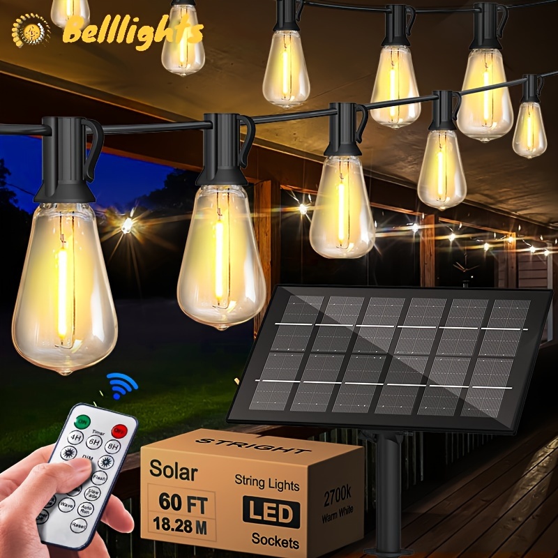 

Solar String Lights With Remote, Led Shatterproof Bulbs Dimmable & Timable, Solar String Lights For Outside Party Decor