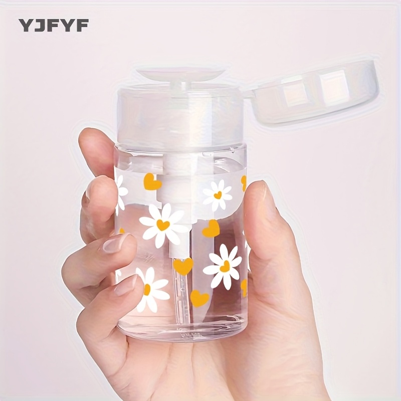 TEMU Bouteille de voyage portable rechargeable en PET avec petit motif de chrysanthème et de cœur, 3.38Oz/6.76Oz Distributeur à pompe portable,