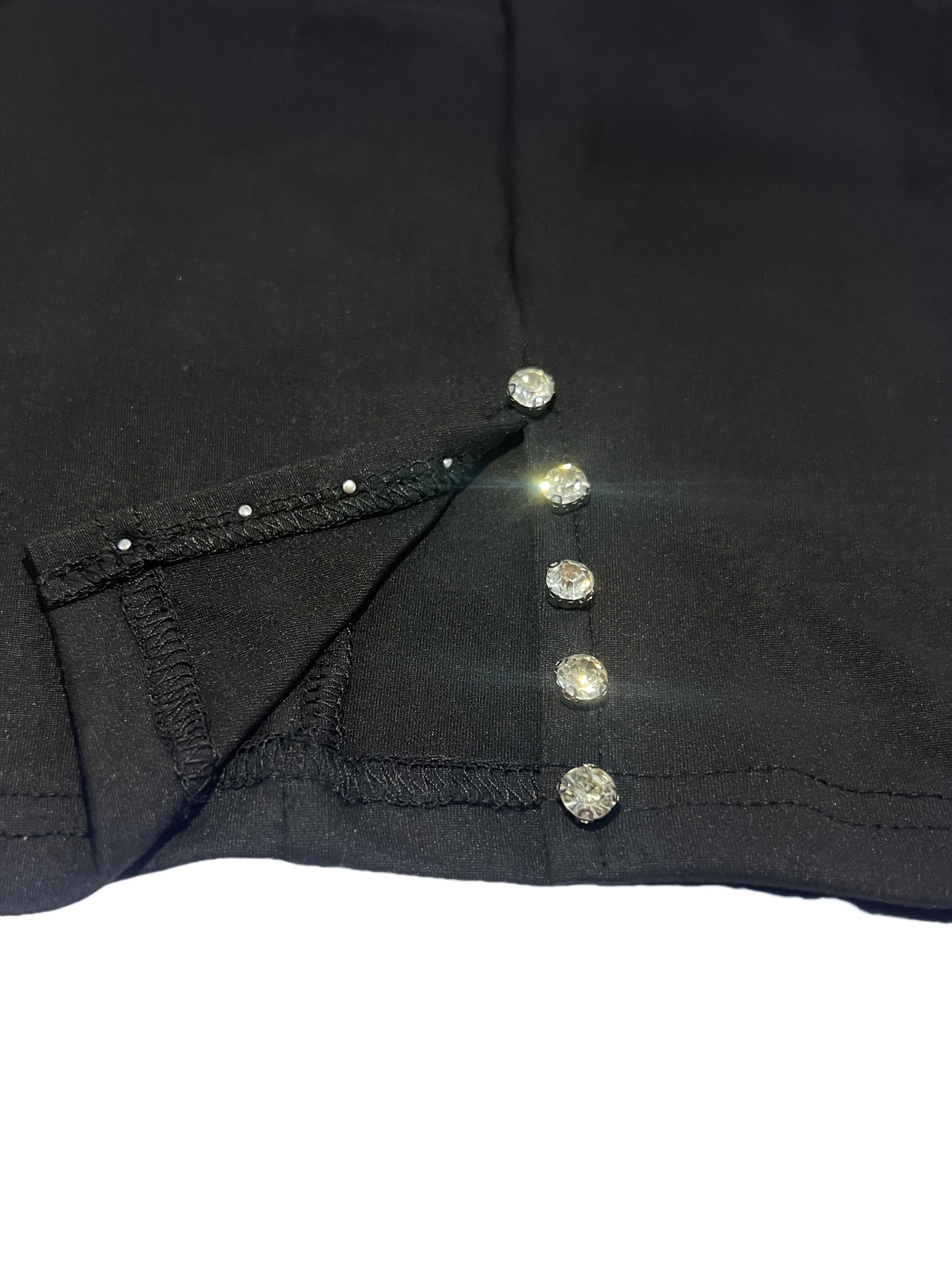 Plus Size - Women'S High-Waist Capri Leggings with Rhinestone Embellishments - Stretchy, Casual Black Leggings for Spring & Summer, Perfect for Beach or Casual Attire, High Waisted Leggings